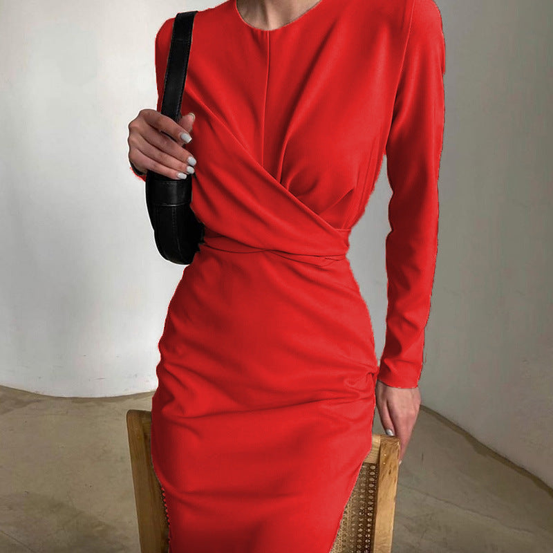 Vestido midi elegante de manga larga y corte evasé
