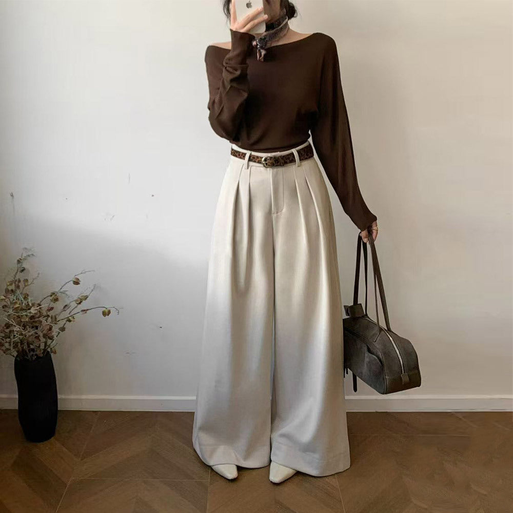 Pantalón de traje ancho de lana de tiro alto