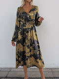 Vestido midi estampado cruzado de manga larga
