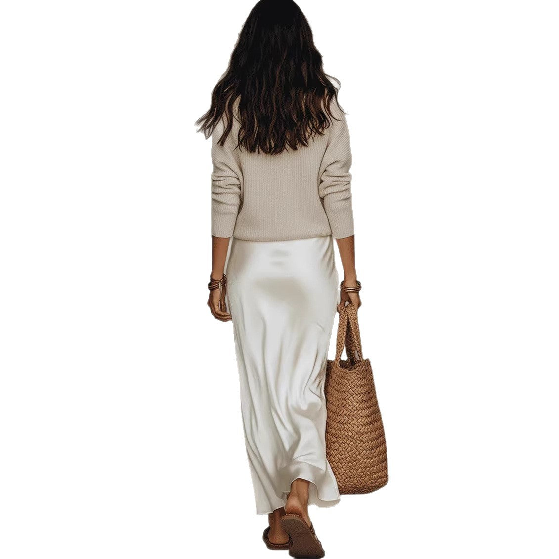 Conjunto de top y vestido satinado de dos piezas