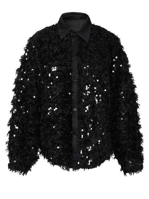 Blusa holgada con lentejuelas y manga larga