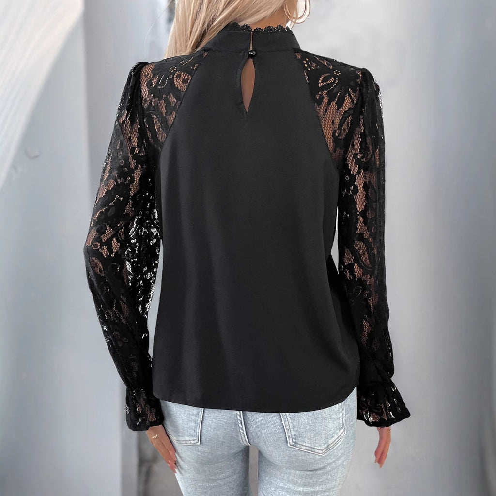 Blusa elegante de manga larga con encaje