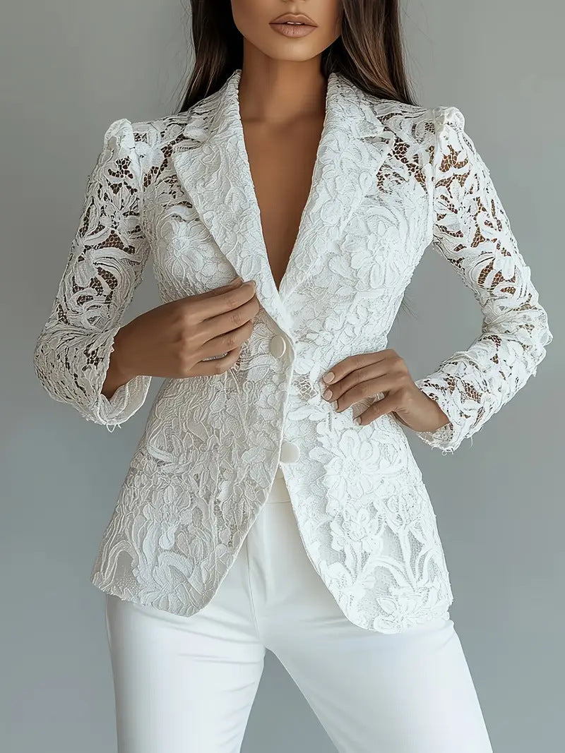 Blazer de encaje semitransparente con escote en V