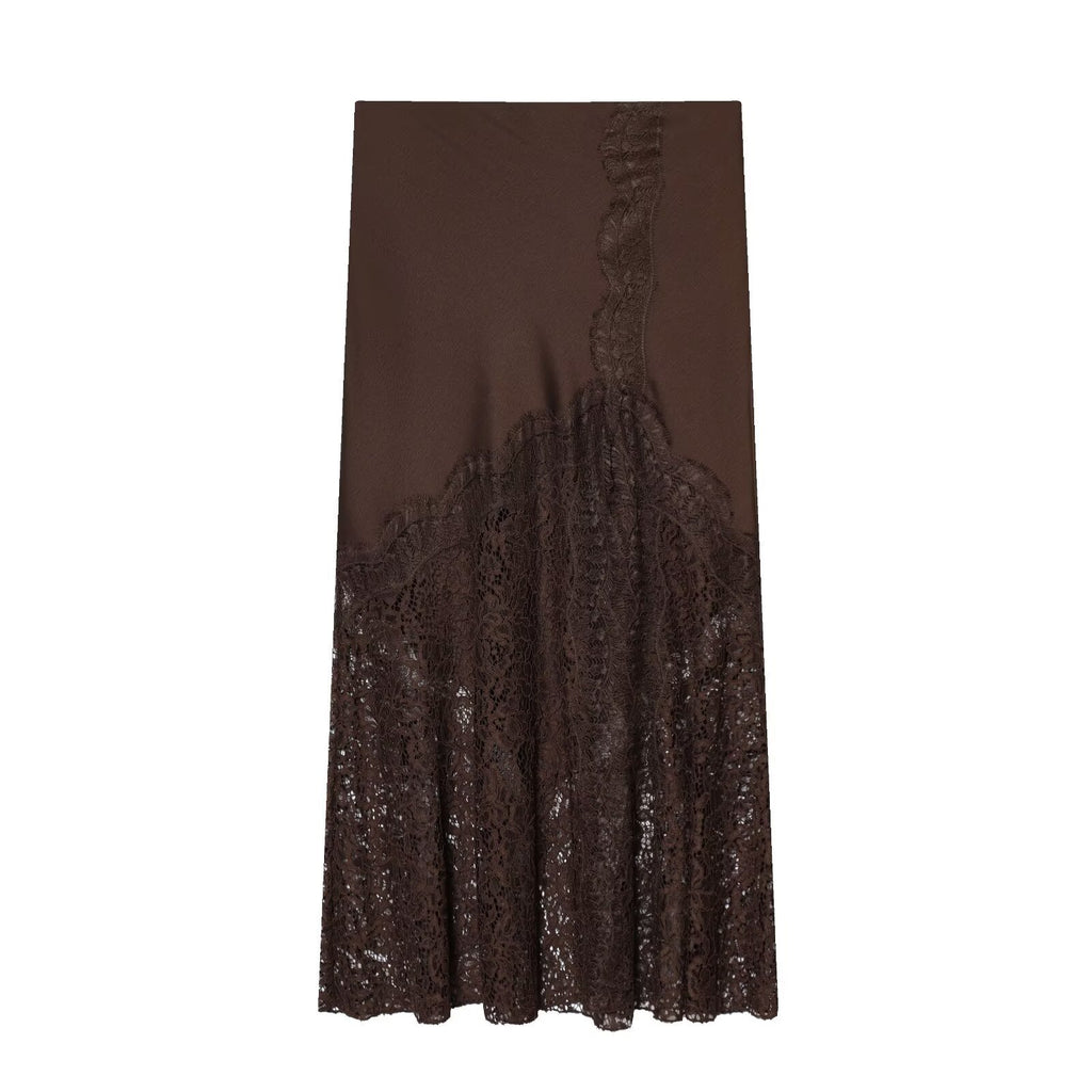 Falda midi satinada con encaje