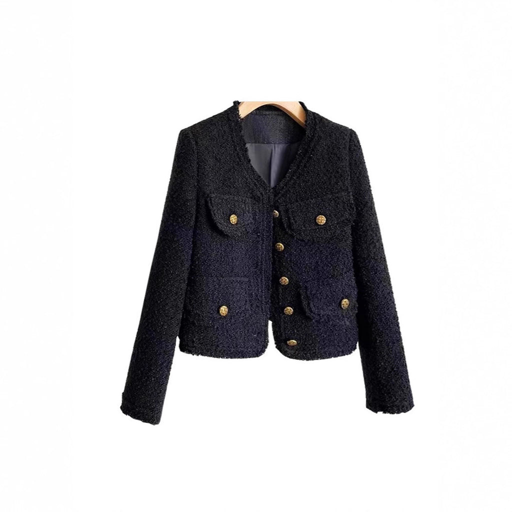 Blazer corto negro de tweed con manga larga