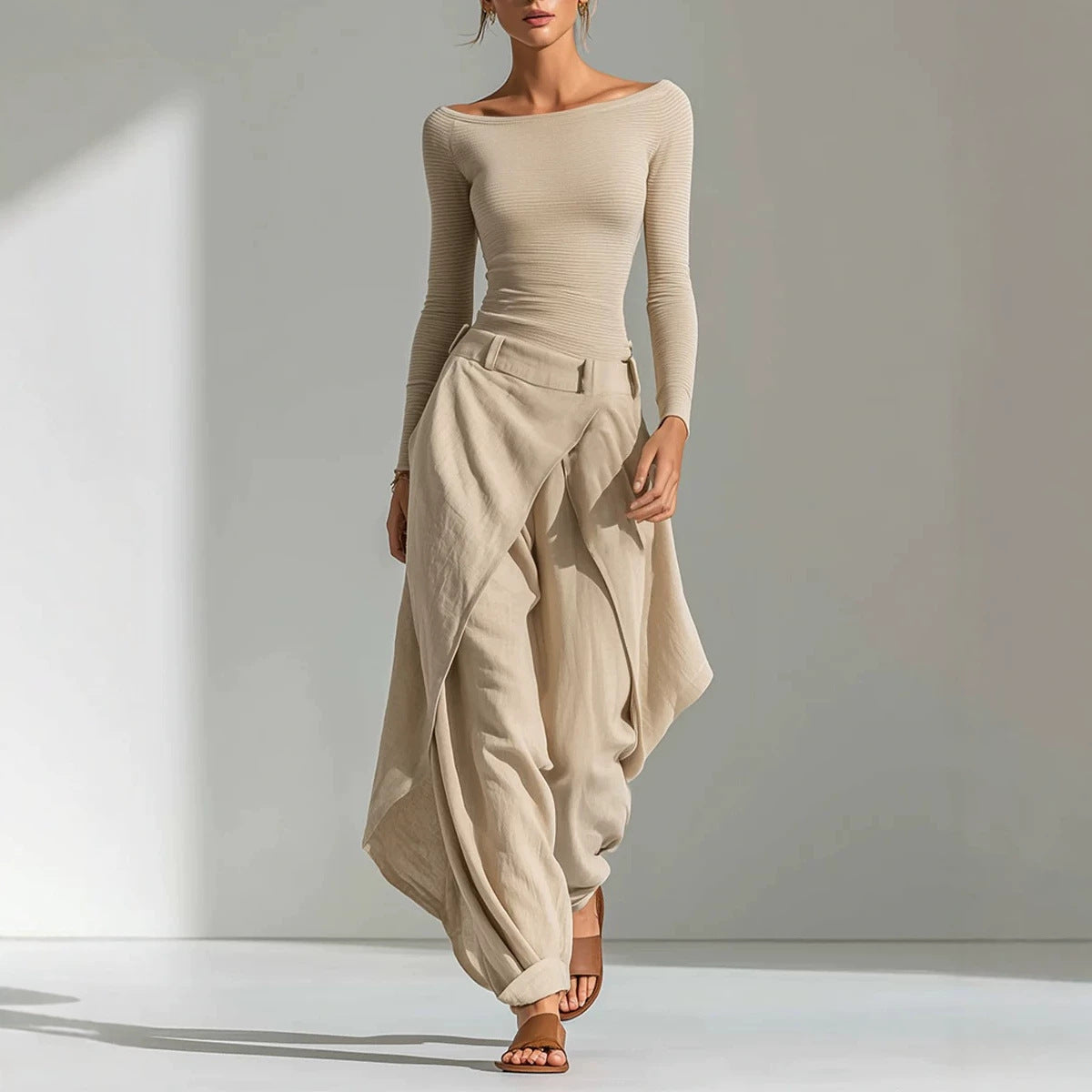 Conjunto holgado de top y pantalón largo