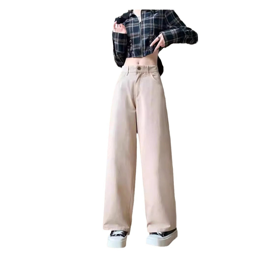 Pantalón caqui de cintura alta y pierna ancha