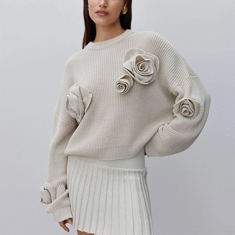Jersey de cuello redondo con flores en relieve