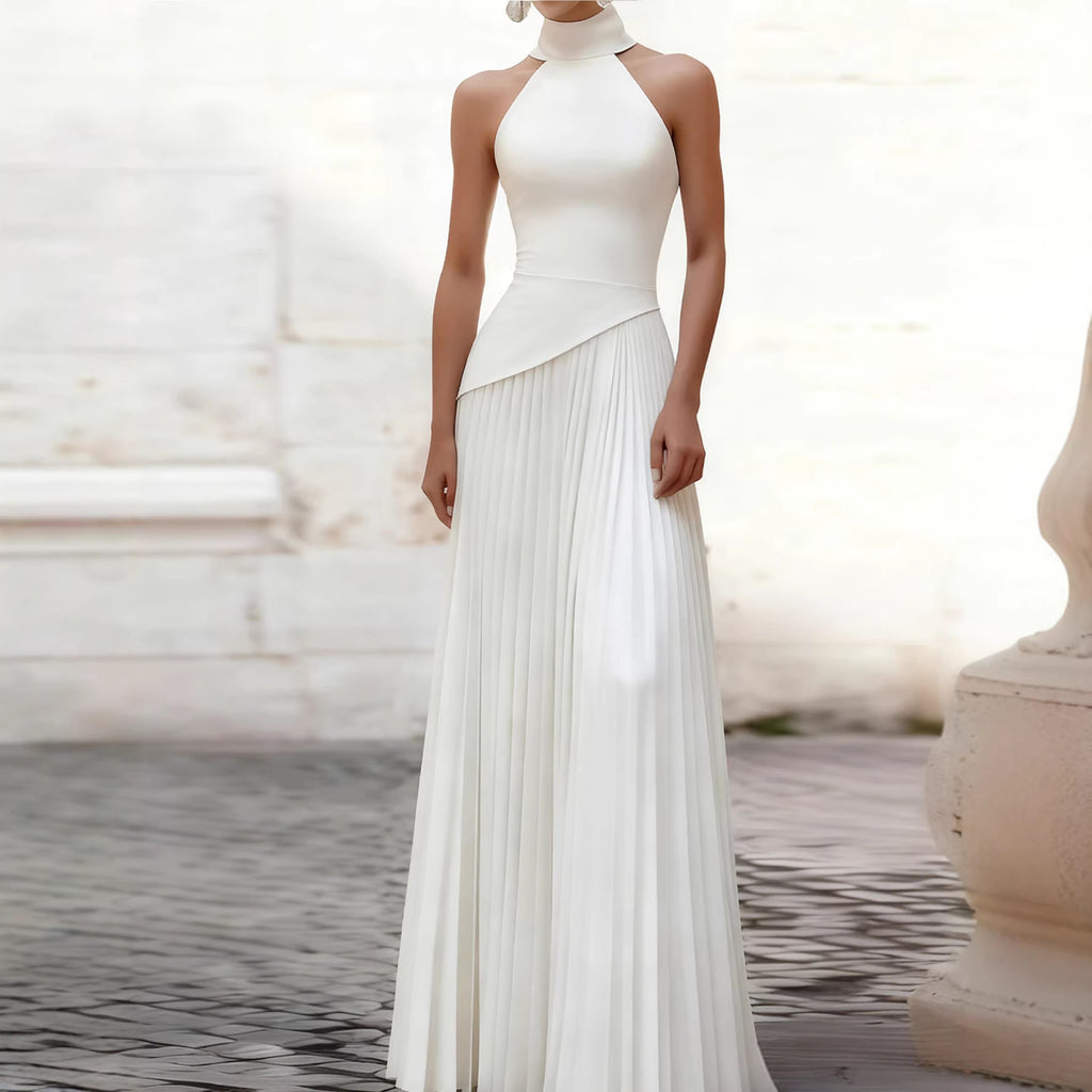 Vestido midi palabra de honor con plisado asimétrico