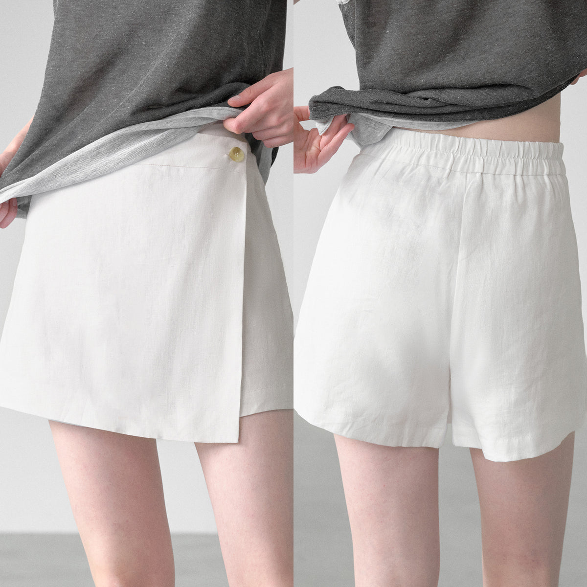 Falda-pantalón de lino con cintura semielástica