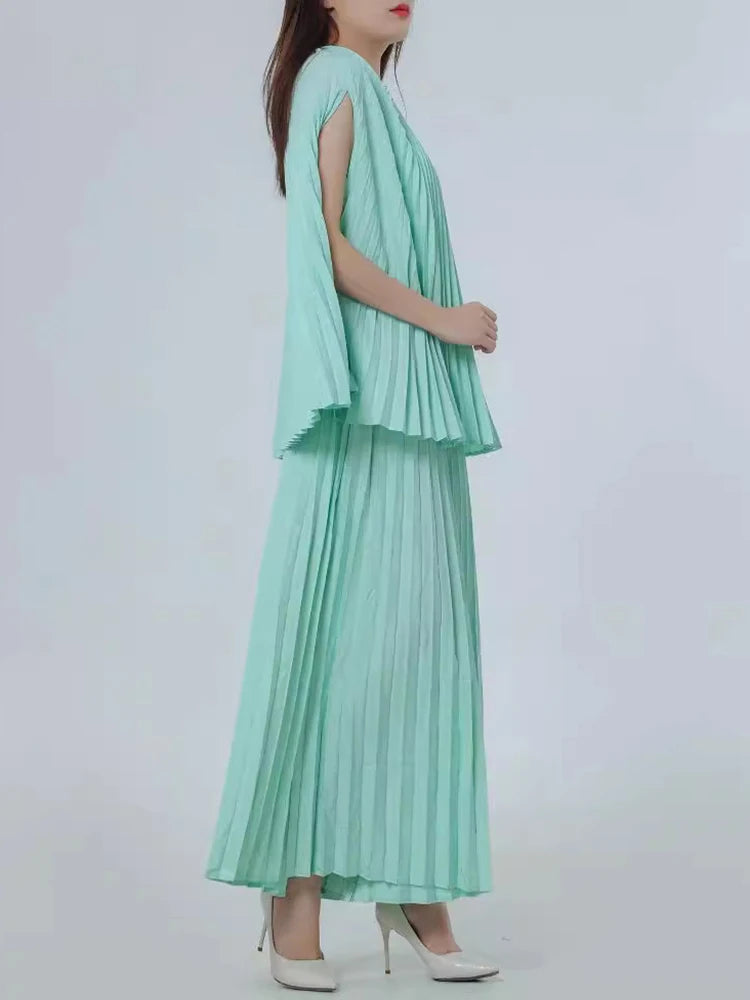 Conjunto plisado de top sin mangas y pantalón ancho