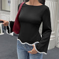 Camisa elegante de manga larga con encaje y escote barco