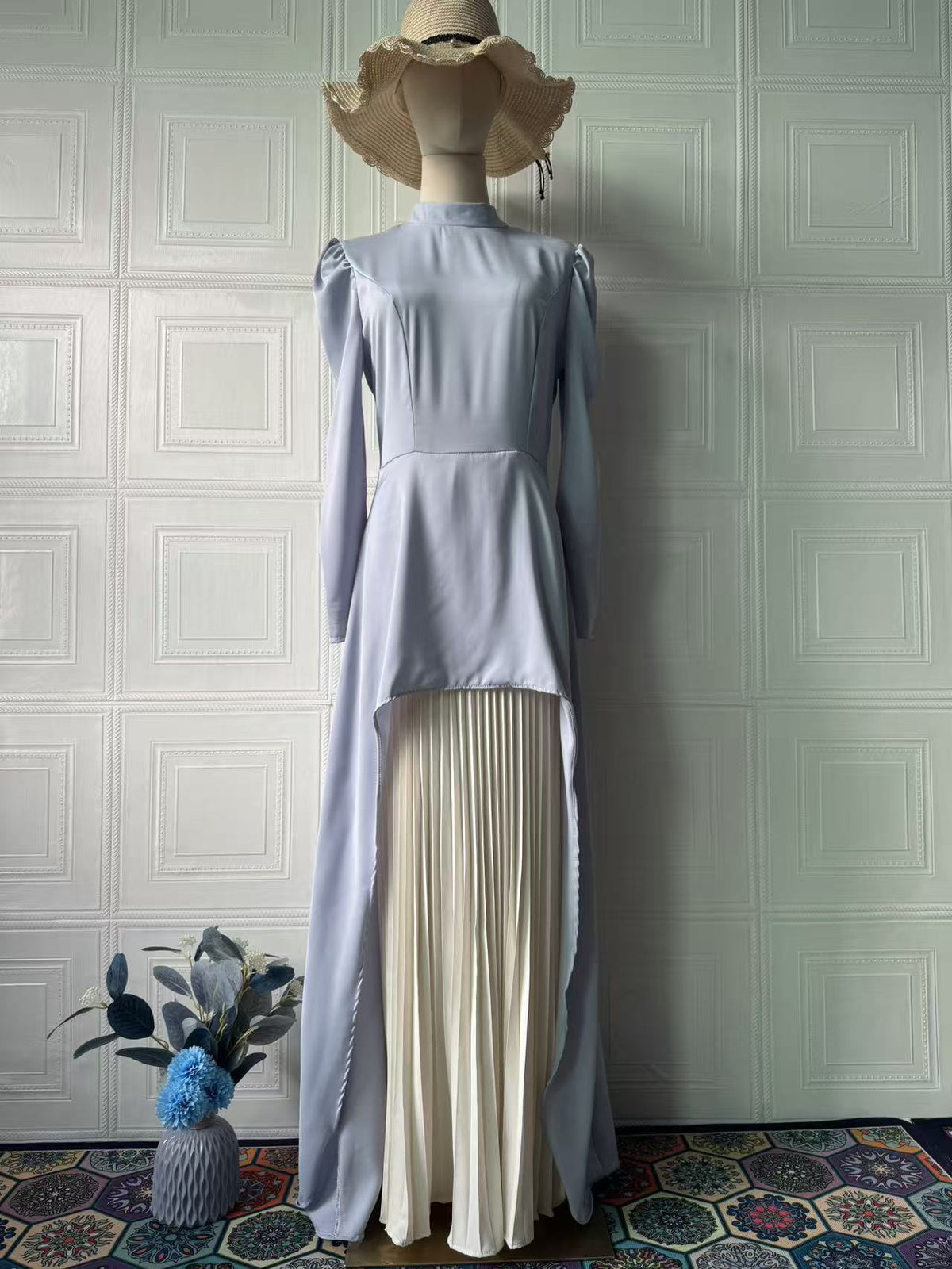 Vestido largo vintage entallado con cuello alto
