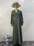 Vestido largo vintage de manga larga con cuello sastre