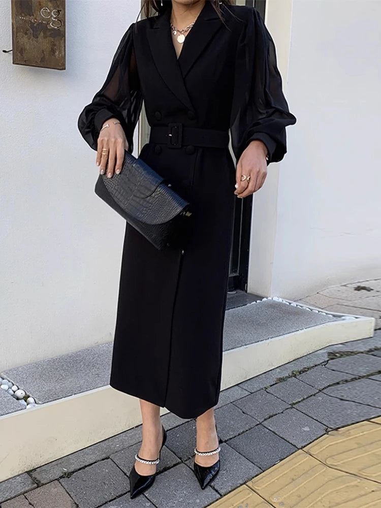 Vestido blazer de doble botonadura con cinturón