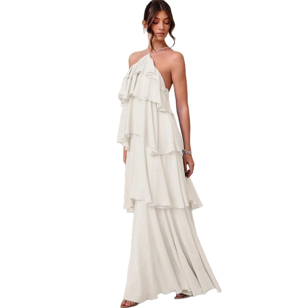 Vestido largo elegante sin mangas con cuello halter