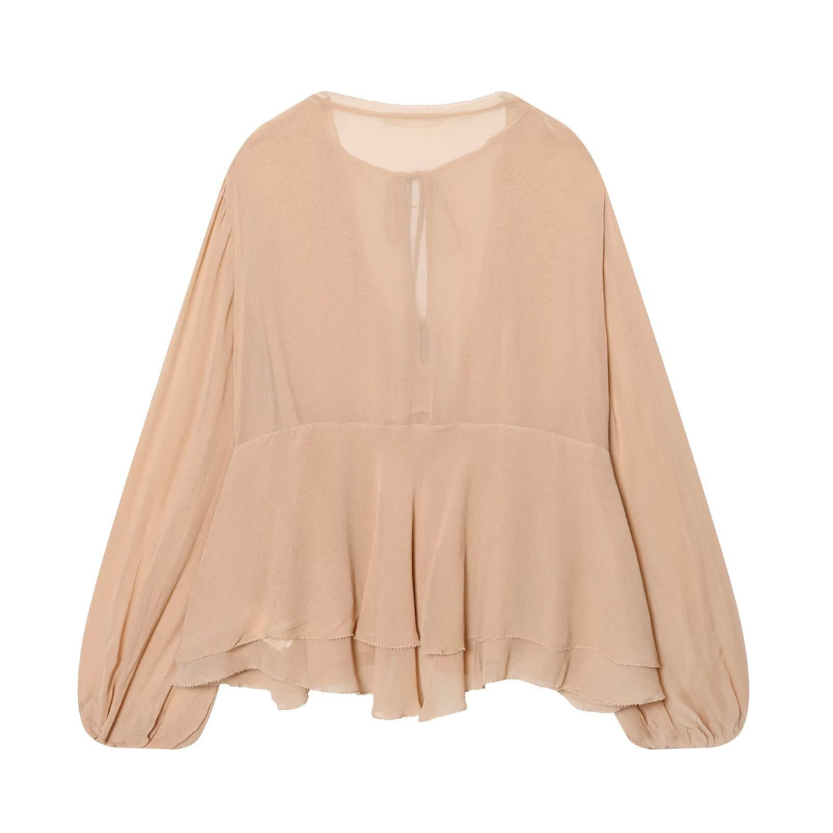 Blusa holgada de manga larga con cuello de volantes