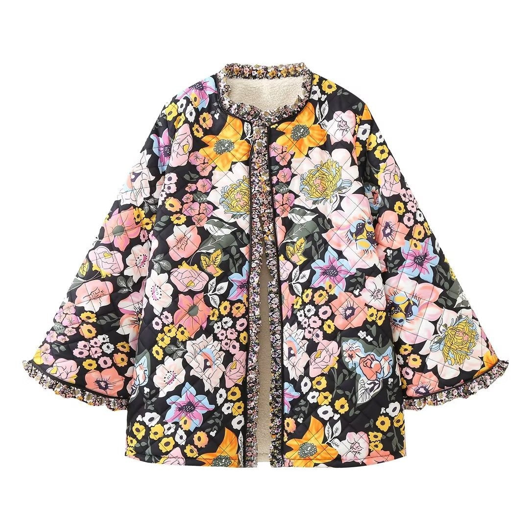 Chaqueta acolchada estampada de manga larga