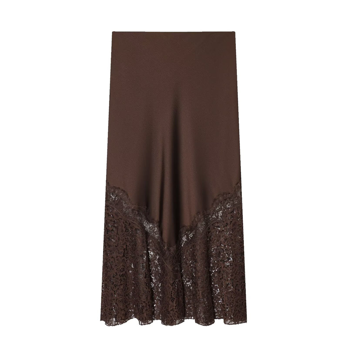 Falda midi satinada con encaje