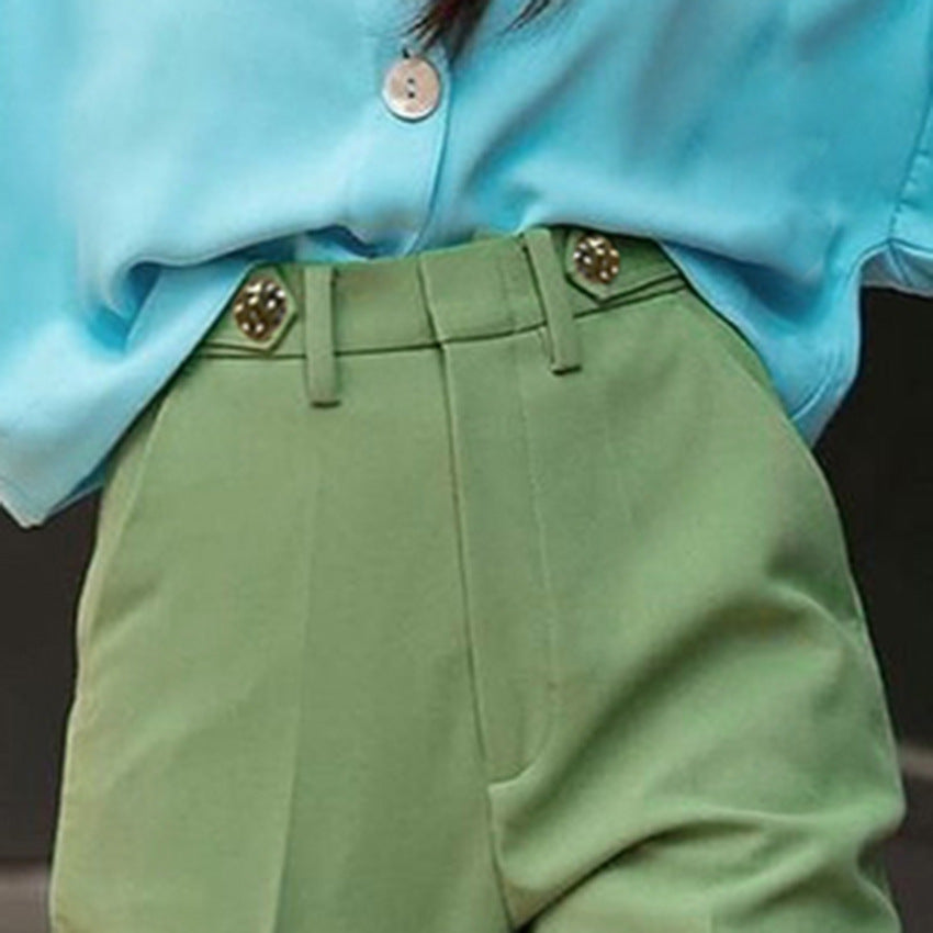 Pantalón recto verde de tiro alto