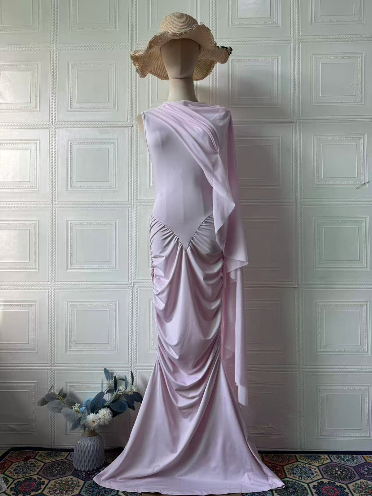 Vestido largo vintage sin mangas de cintura alta