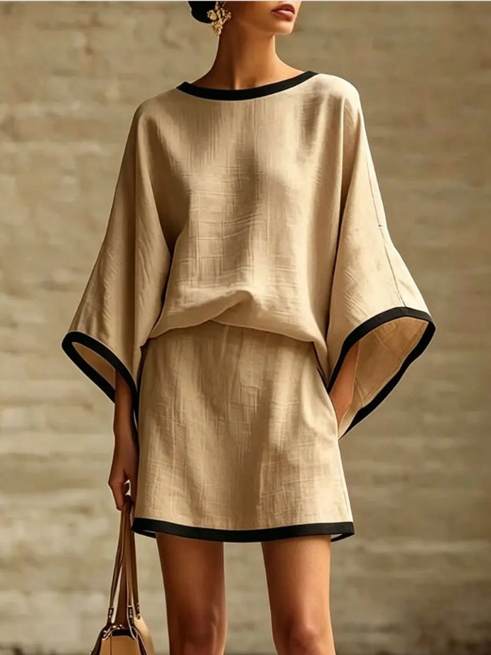 Conjunto casual de top manga murciélago y falda