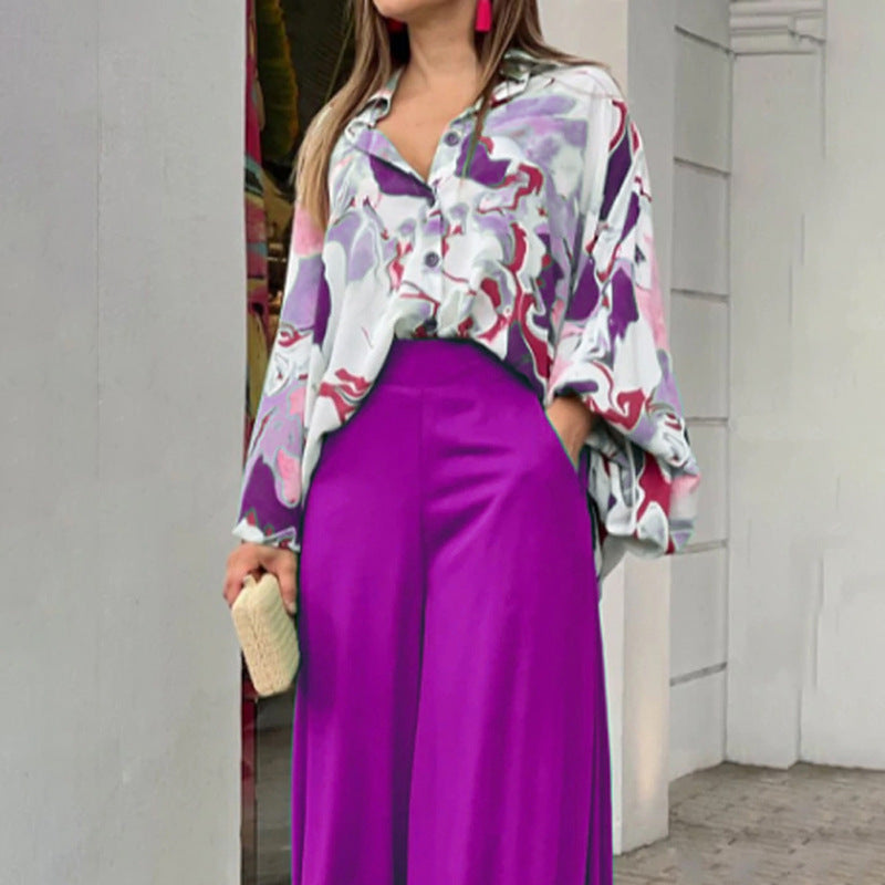 Conjunto estampado de camisa de manga larga y pantalón