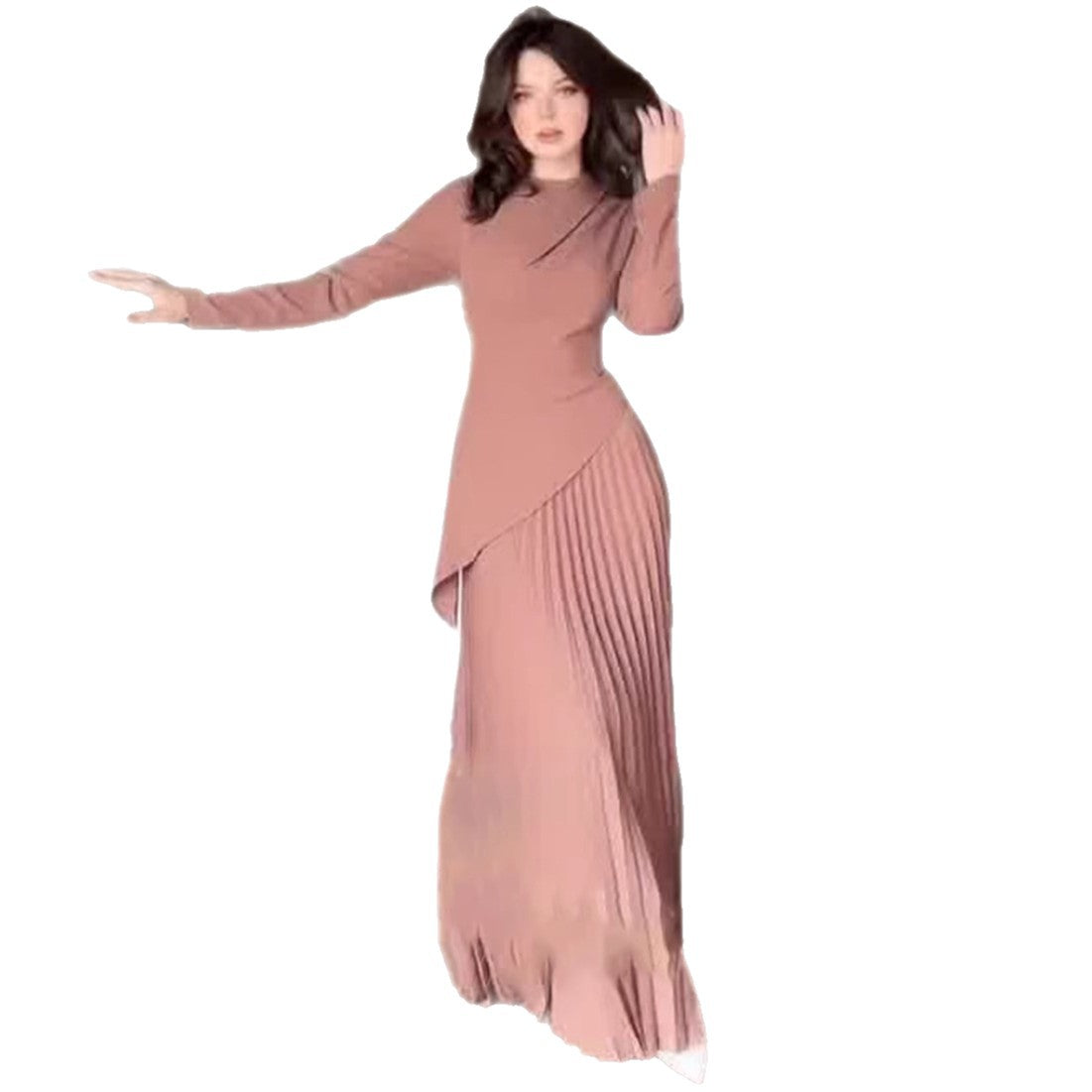 Vestido largo plisado de manga larga