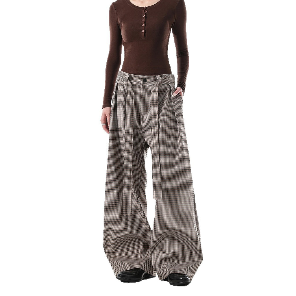 Pantalón ancho de cuadros estilo vintage