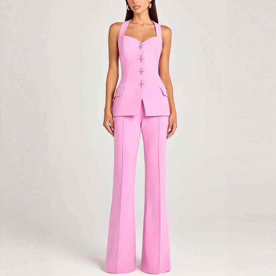 Conjunto de blazer de manga larga, chaleco y pantalón