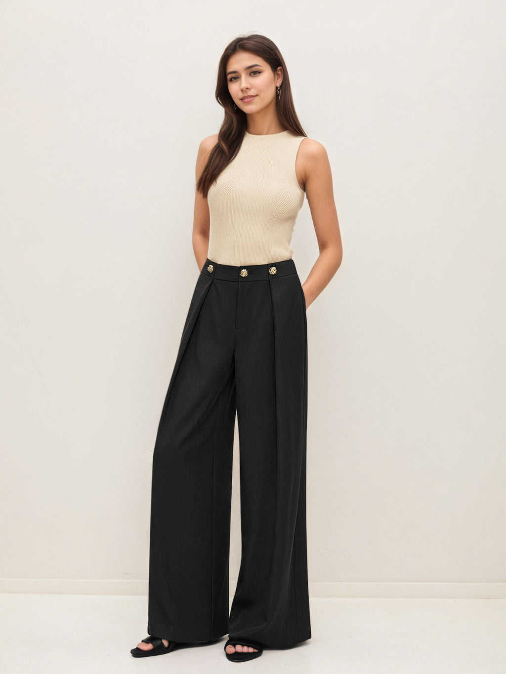 Pantalón recto de tiro alto con cremallera