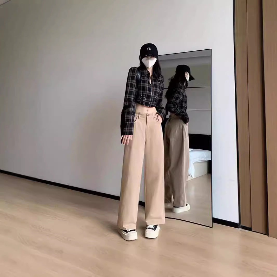Pantalón caqui de cintura alta y pierna ancha