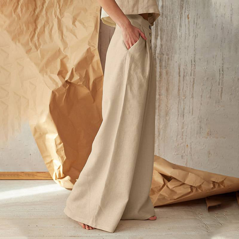 Pantalón ancho de algodón y lino