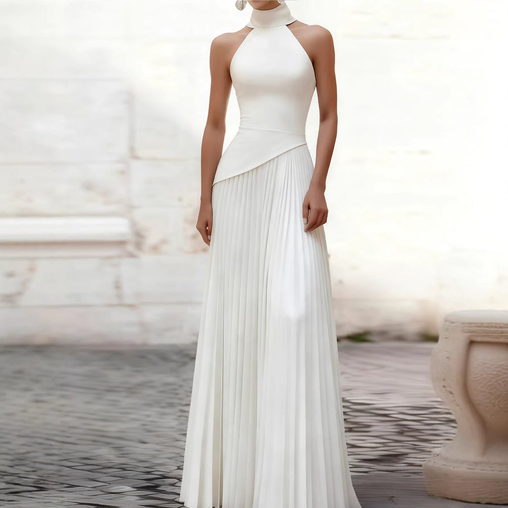 Vestido midi palabra de honor con plisado asimétrico