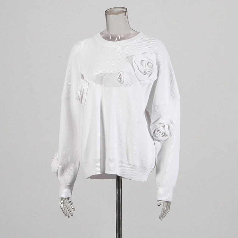 Jersey de cuello redondo con flores en relieve