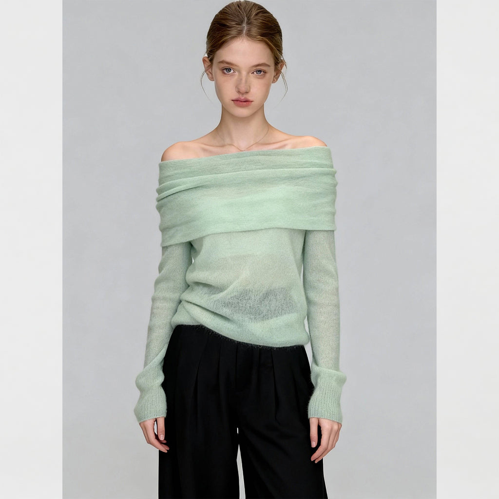 Top de punto de mohair con hombros descubiertos