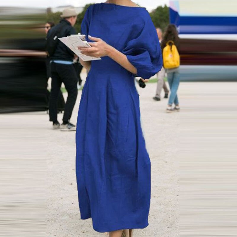 Vestido largo fluido de manga farol para otoño