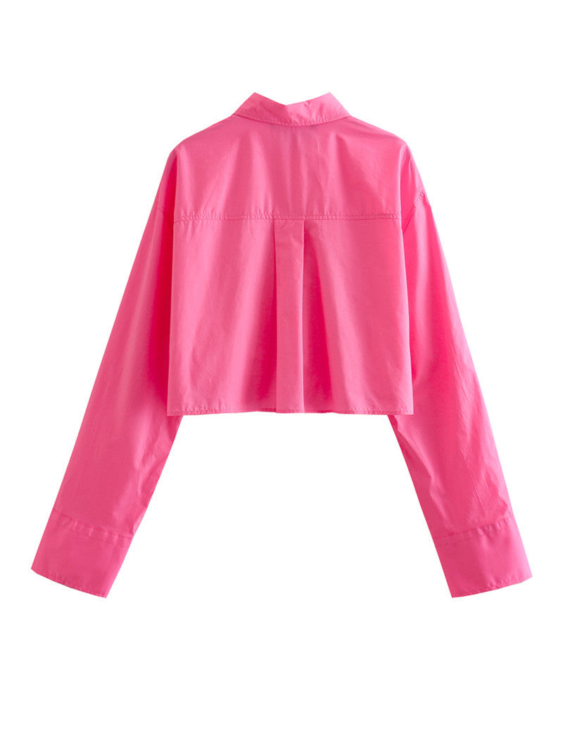 Camisa corta de popelina con bolsillos y manga larga