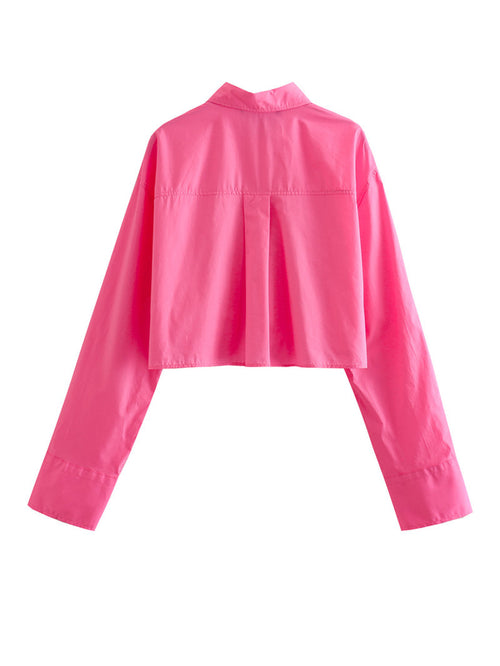 Camisa corta de popelina con bolsillos y manga larga