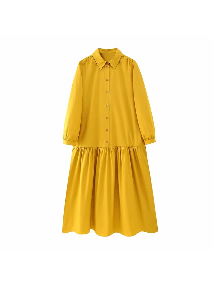 Vestido camisero largo de manga larga estilo verano