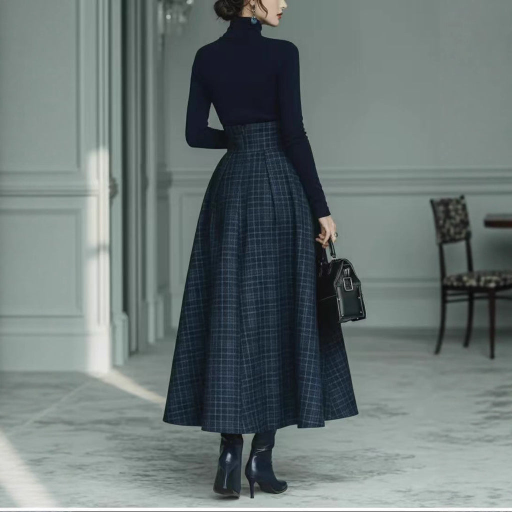 Vestido largo francés de punto con escote en V