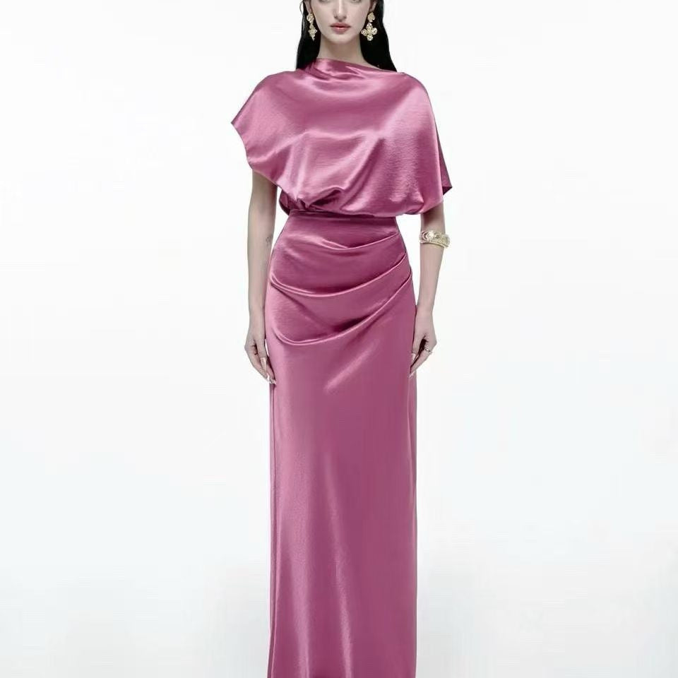 Vestido largo efecto dos piezas con cintura alta