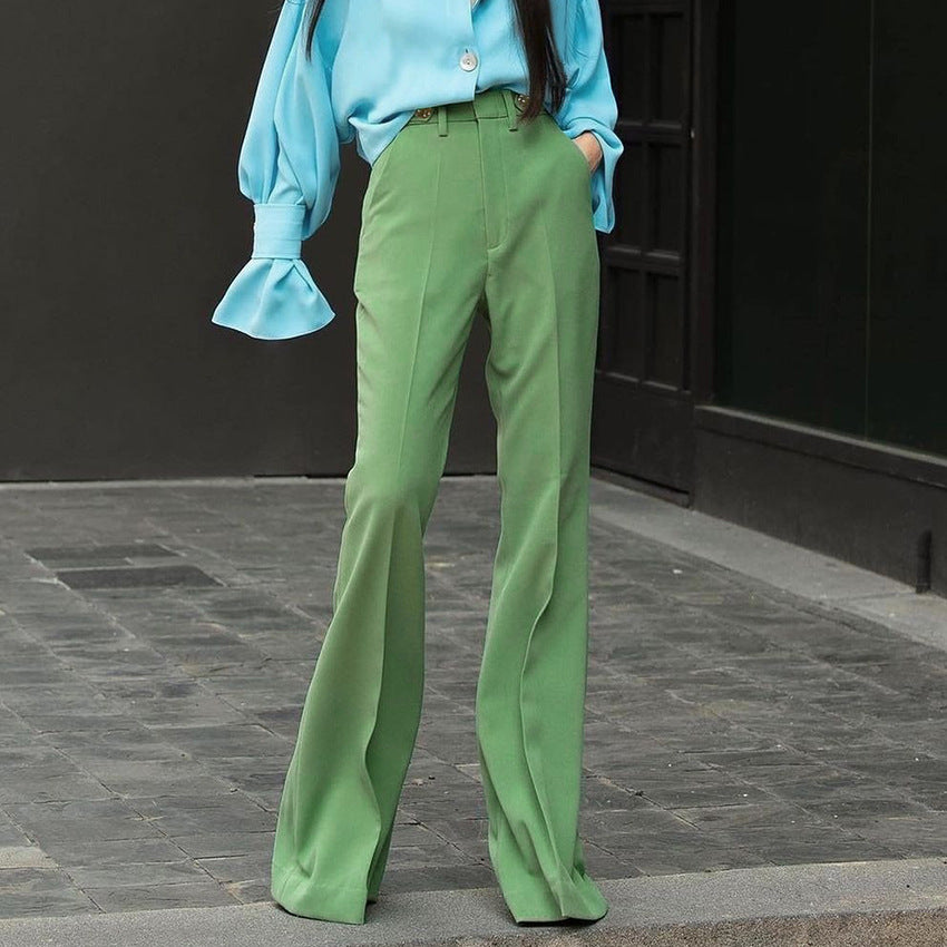 Pantalón recto verde de tiro alto