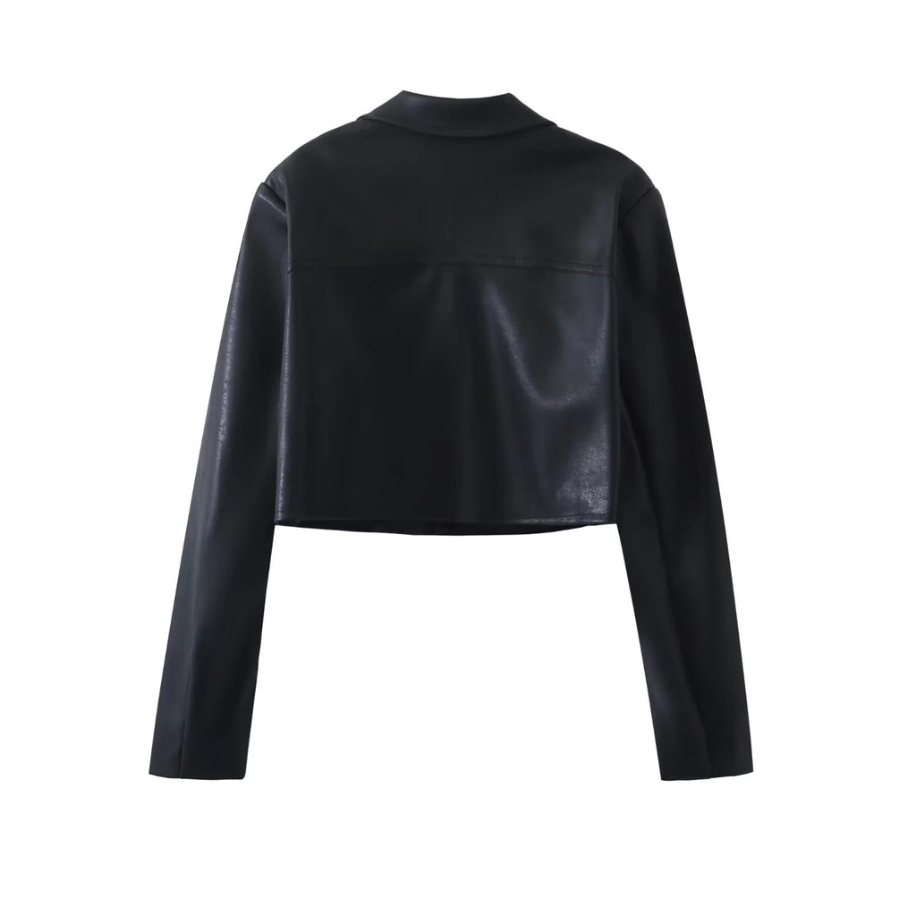 Conjunto de chaqueta corta y minifalda efecto piel