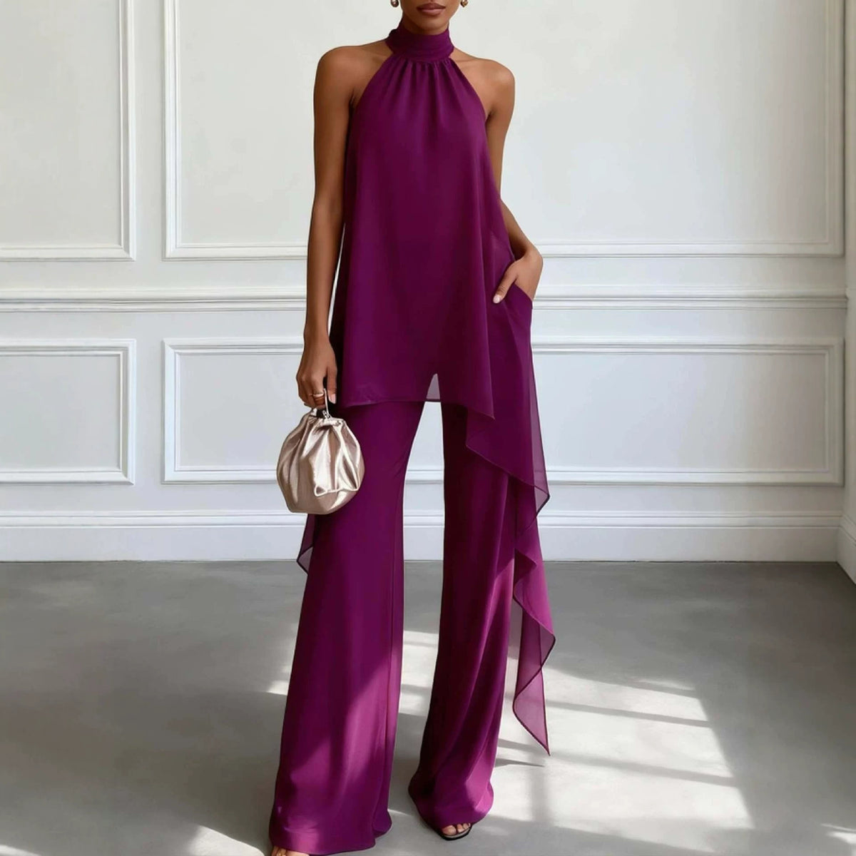 Conjunto de gasa palabra de honor con pantalón largo