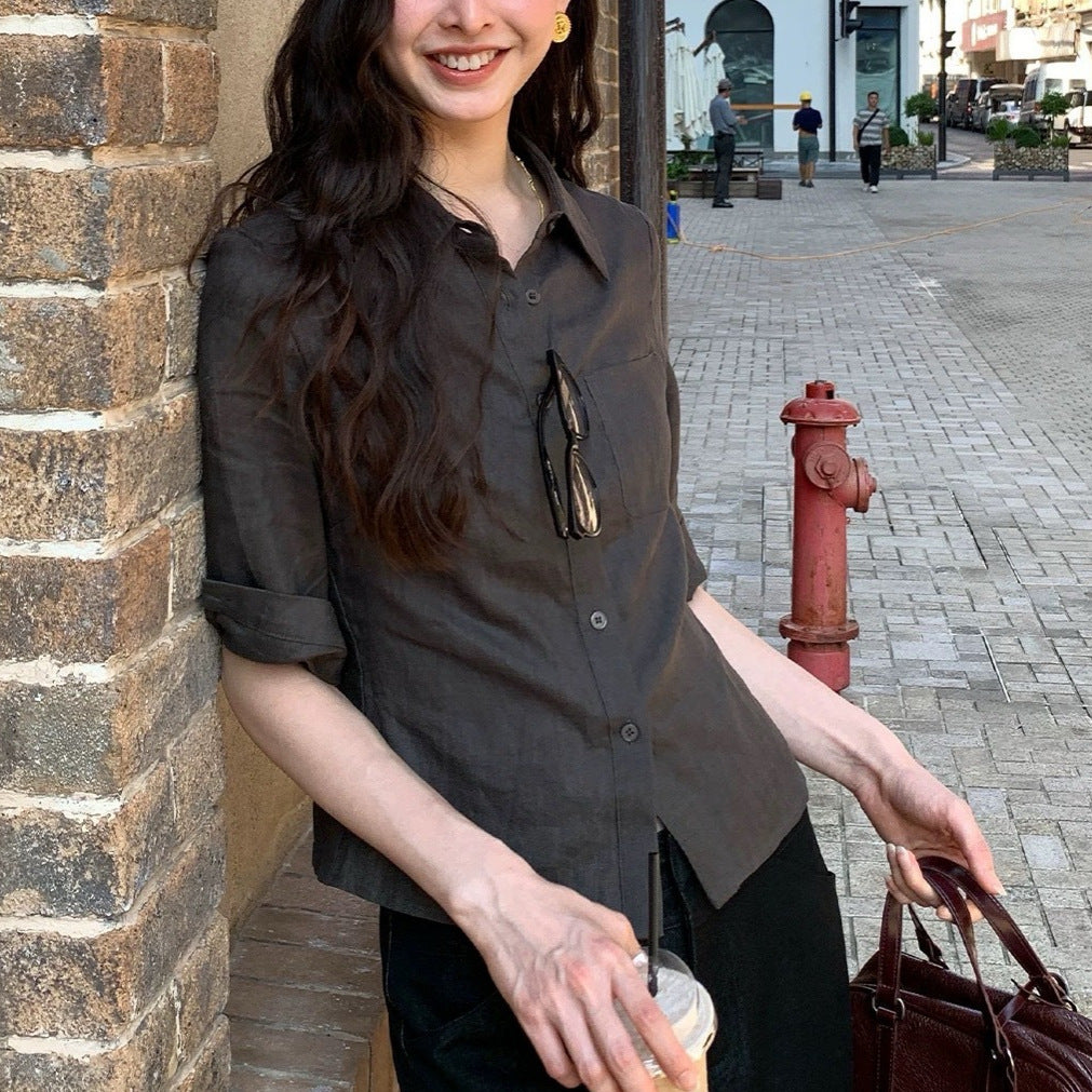 Camisa de lino entallada de manga media