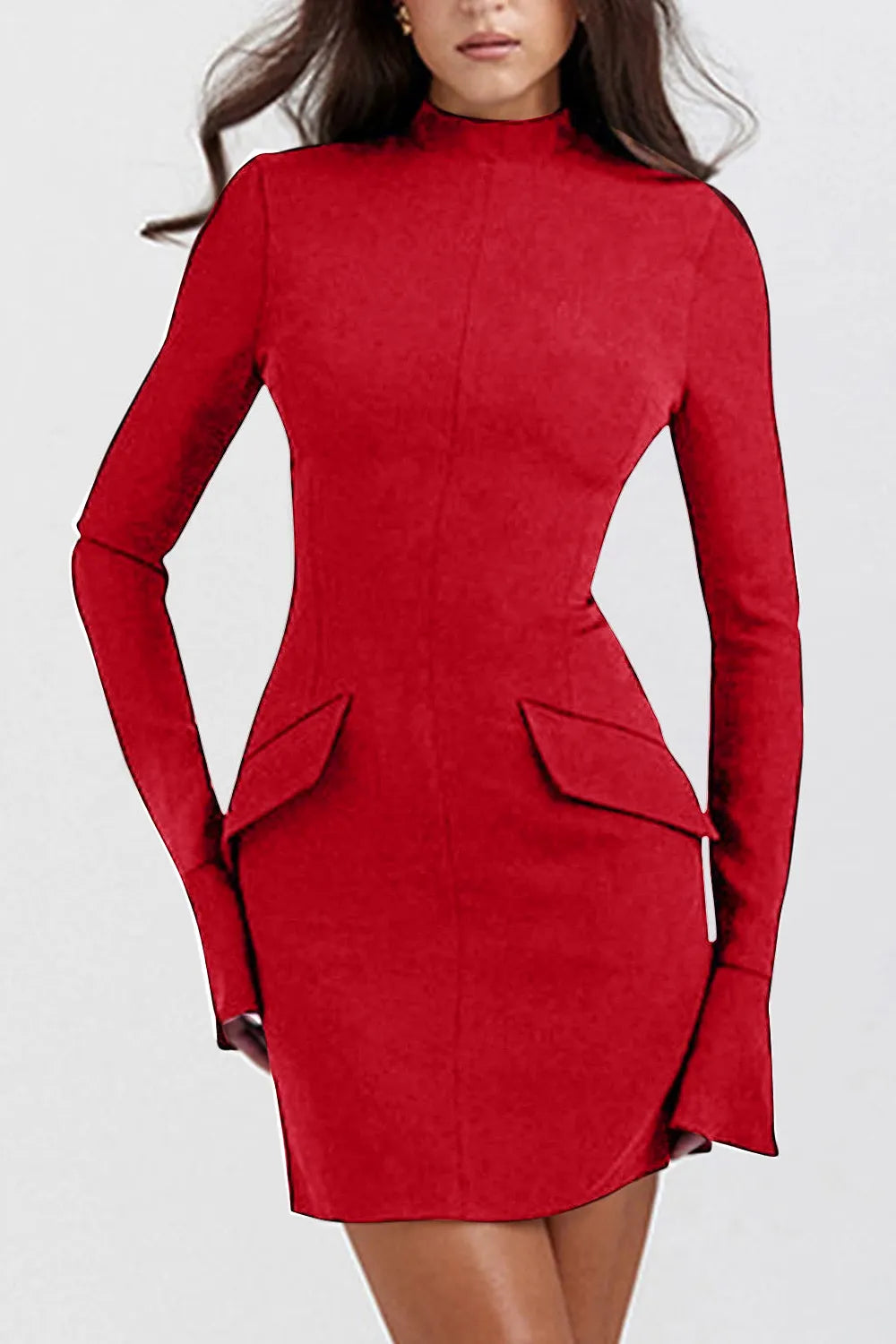 Vestido corto de manga larga con cuello alto