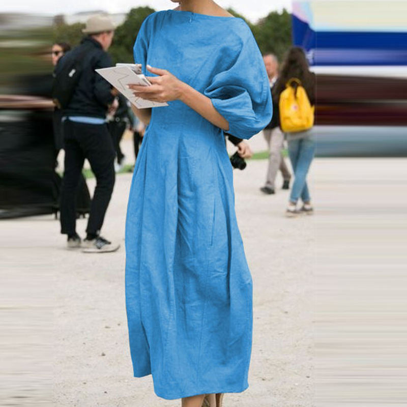 Vestido largo fluido de manga farol para otoño