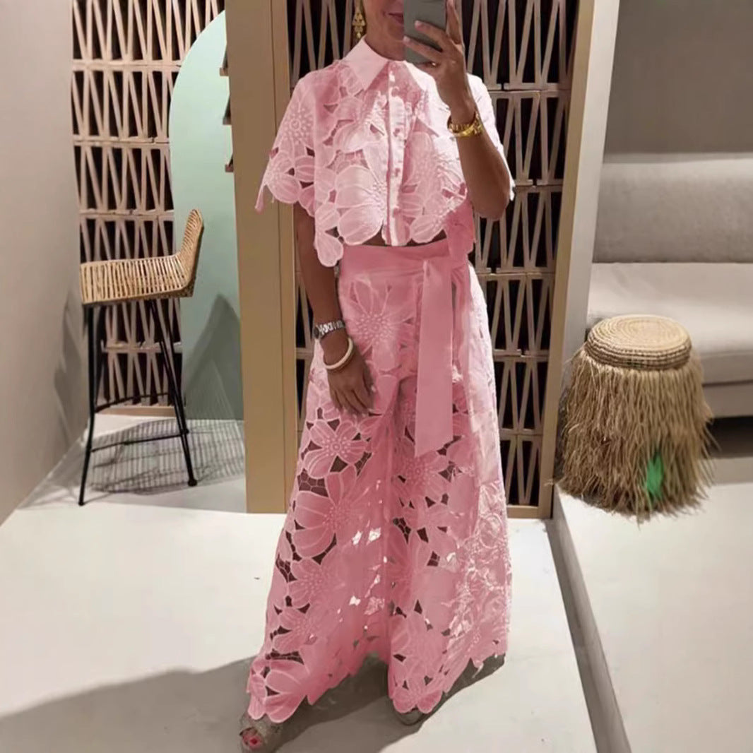 Conjunto de top calado y pantalón ancho