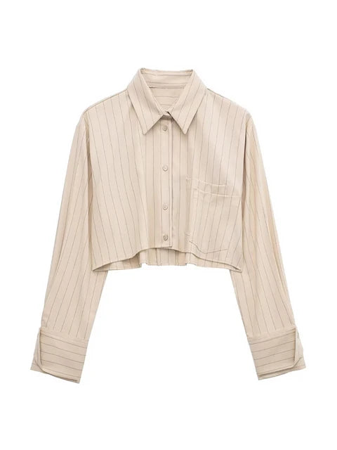 Camisa corta de raya diplomática con bolsillos